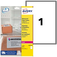 Avery L7997-25 Waterproof Paper Label, 1 Per Sheet, 199x289mm, 25 Labels