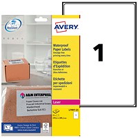 Avery Waterproof Paper Label 199x289mm 1 Per Sheet (Pack of 25) L7997-25
