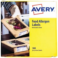 Avery ALL9840 Pre-Printed Allergen Food Labels, 98x40mm, 300 Labels