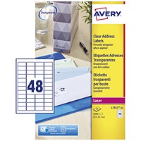 Avery Laser Labels, 48 Per Sheet, 22x12.7mm, Clear, 1200 Labels