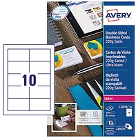 Avery 85mm x 54mm Double Sided Business Cards, 10 Per Sheet, White, 220gsm, Pack of 250