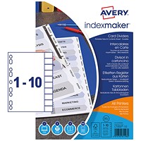 Avery Customisable Subject Dividers, Extra Wide, 10-Part, Blank Tabs, A4, White