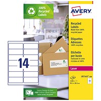 Avery Recycled Laser Labels, 14 Per Sheet, 99.1x38.1mm, White, 1400 Labels