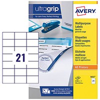 Avery 3652 Multi-Purpose Labels, 21 Per Sheet, 70x42.3mm, White, 2100 Labels Avery 3652 Multi-Purpose Labels, 21 Per Sheet, 70x42.3mm, White, 2100 Labels