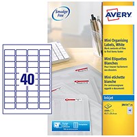 Avery Inkjet Labels, 40 Per Sheet, 45.7x25.4mm, White, 1000 Labels