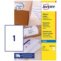 Avery J8167-100 Inkjet Labels, 1 Per Sheet, 199.6x289.1mm, White, 100 Labels Avery J8167-100 Inkjet Labels, 1 Per Sheet, 199.6x289.1mm, White, 100 Labels