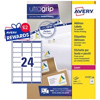 Avery Laser Labels, 24 Per Sheet, 63.5x33.9mm, White, 2400 Labels