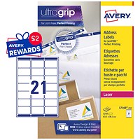 Avery L7160-250 Laser Labels, 21 Per Sheet, 63.5x38.1mm, White, 5250 Labels