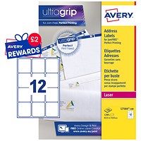 Avery L7164-100 Laser Labels, 12 Per Sheet, 63.5x72mm, White, 1200 Labels