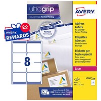 Avery L7165-100 Laser Labels, 8 Per Sheet, 99.1x67.7mm, White, 100 Sheets