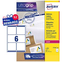 Avery L7166-100 Laser Labels, 6 Per Sheet, 99.1x93.1mm, White, 600 Labels