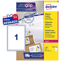 Avery Laser Labels, 1 Per Sheet, 199.6x289.1mm, White, 100 Labels