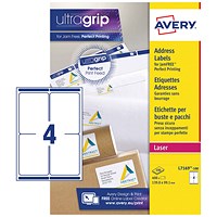 Avery L7169-100 Laser Labels, 4 Per Sheet, 139x99.1mm, White, 400 Labels