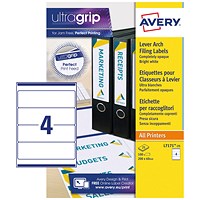 Avery L7171-25 Laser Filing Labels for Lever Arch File, 4 per Sheet, 200x60mm, 100 Labels