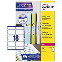 Avery L7172-25 Laser Filing Labels for Ring Binder, 18 per Sheet, 100x30mm, 450 Labels