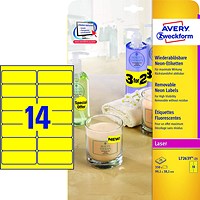 Avery Laser Label, 14 Per Sheet, 99.1x38.1mm, Neon Yellow, 350 Labels
