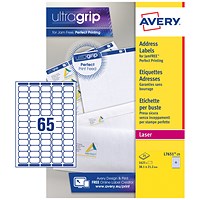 Avery L7651-25 Laser Labels, 65 Per Sheet, 38.1x21.2mm, White, 1625 Labels