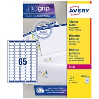 Avery Laser Mini Labels, 65 per Sheet, 38.1x21.2mm, White, L7651-25, 1625 Labels