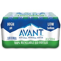 Avant Natural Mineral Water, Plastic Bottles, 500ml, Pack of 24