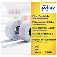 Avery Labels for Labelling Gun, 1-Line, Removable, White, 12x26mm, 1500 per Roll, Pack of 10