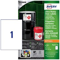 Avery Ultra Resistant Labels 210mm x 297mm Permanent 1 Label per Sheet (Pack 50 Labels) - B4775-50