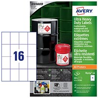 Avery Heavy Duty Ultra Resistant Label 52x74mm 16 Per A4 Sheet White (Pack 800 Labels) - B5274-50
