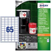 Avery Ultra Resistant Labels 38mm x 21mm Permanent 65 Labels per Sheet (Pack 3250 Labels) - B7651-50