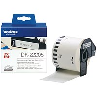 Brother DK-22205 Continuous Label Paper Tape, Black on White, 62mmx30.48m