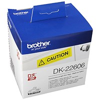 Brother DK-22606 Continuous Length Film Tape, Black on Yellow, 62mmx15.24m