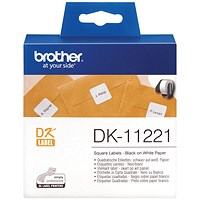 Brother DK-11221 Square Labels, Black on White, 23x23mm, 1000 Labels Per Roll