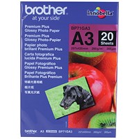 Brother A3 Premium Plus Photo Paper, Glossy, 260gsm, Pack of 20 Brother A3 Premium Plus Photo Paper, Glossy, 260gsm, Pack of 20
