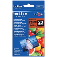 Brother 100mm x 150mm Premium Plus Photo Paper, Glossy, 260gsm, Pack of 20