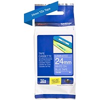 Brother P-Touch TZe-555 Gloss Label Tape, White on Blue, 24mm x 8m Brother P-Touch TZe-555 Gloss Label Tape, White on Blue, 24mm x 8m