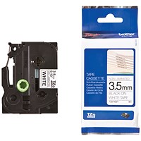 Brother P-Touch TZe-N201 Non-Laminated Label Tape, Black on White, 3.5mmx8m