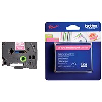 Brother P-Touch Labelling Tape 12mm x 5m White on Berry Pink TZEMQP35