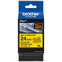 Brother P-Touch TZe-SL651 Self-Laminating Label Tape, Black on Yellow, 24mmx8m