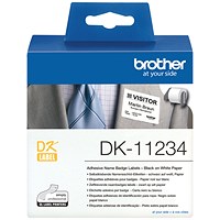 Brother DK-11234 Name Badge Labels, Black on White, 60x86mm, 260 Labels Per Roll