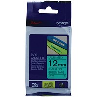 Brother P-Touch TZe Laminated Tape Cassette 12mm x 8m Black on Green Tape TZE731