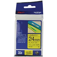 Brother P-Touch TZe-651 Label Tape, Black on Yellow, 24mmx8m
