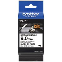 Brother HSe-221E Heat Shrink Tube Tape Cassette, Black on White, 9.0mmx 1.5m