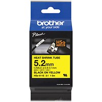 Brother HSe Heat Shrink Tube Tape Cassette 5.2mm x 1.5m Black on Yellow HSE611E