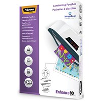Fellowes Enhance A5 Laminating Pouch, 80 Micron, Clear Gloss, Pack of 100 Fellowes Enhance A5 Laminating Pouch, 80 Micron, Clear Gloss, Pack of 100