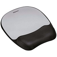 Fellowes Memory Foam Mouse Mat, With Wrist Rest, Silver and Black