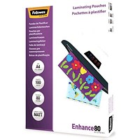 Fellowes Enhance A4 Laminating Pouches, 160 Microns, Matt, Pack of 100