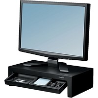 Fellowes Designer Suites Monitor Stand with Drawer, Adjustable Height, Black
