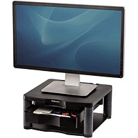 Fellowes Premium Monitor Stand Plus with Drawer and Copyholder, Adjustable Height, Black