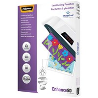 Fellowes Enhance A3 Laminating Pouches, 160 Microns, Glossy, Pack of 100