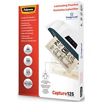 Fellowes Capture A4 Laminating Pouches, 250 Microns, Glossy, Pack of 100