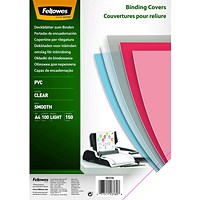 Fellowes Binding Covers, 150 Micron, Clear, A4, PVC, Pack of 100