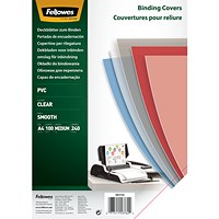 Fellowes Binding Covers, 240 Micron, Clear, A4, Pack of 100